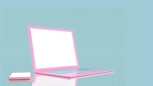 Laptop roze kleur en slimme telefoon met leeg scherm geïsoleerd moc — Stockfoto