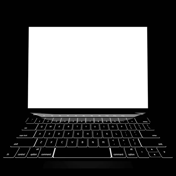 Color negro portátil con pantalla en blanco y teclado iluminado — Foto de Stock