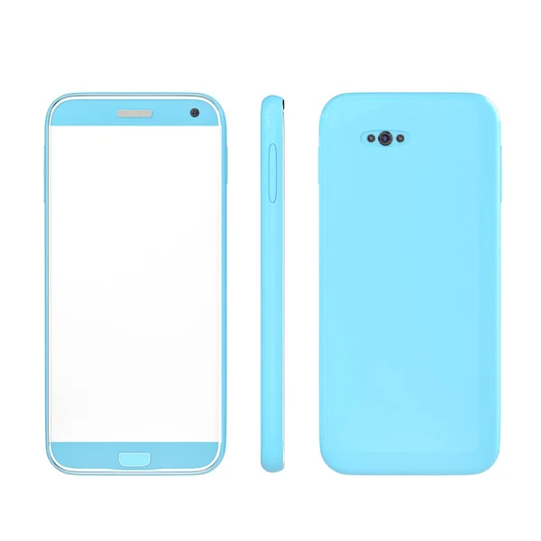 Telefone inteligente azul cor mock up com tela branca em branco isolado — Fotografia de Stock