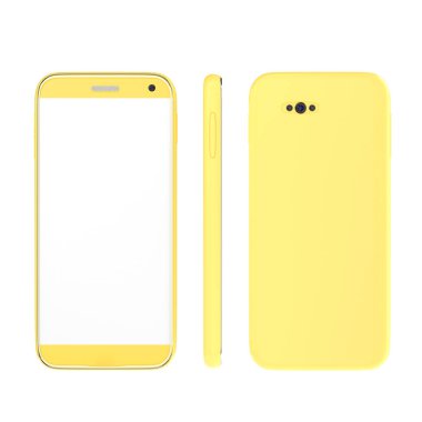 akıllı telefon sarı renk beyaz boş ekran ayırmak ile alay etmek yukarıya
