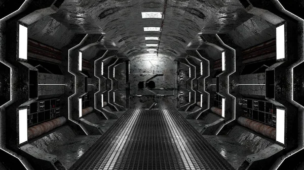 Realistische oude ruimteschip sci-fi corridor — Stockfoto