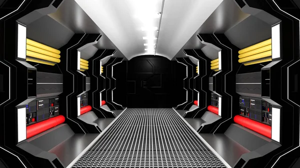 Realistic spaceship sci-fi corridor black — Stock Photo, Image