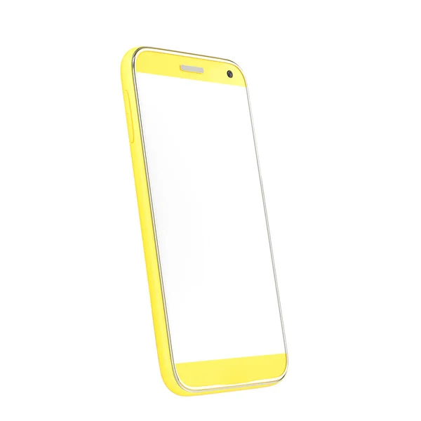 Teléfono inteligente color amarillo burla con blanco pantalla en blanco aislar — Foto de Stock