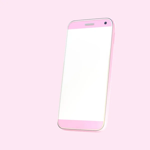 Telefone inteligente cor-de-rosa simular com tela branca em branco isolado — Fotografia de Stock