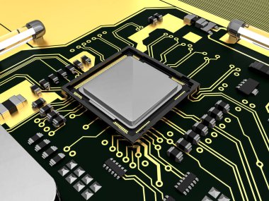Devre kartı ile CPU. Teknoloji bilgisayar kavramı