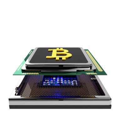 Bitcoin altın B cpu bilgisayar çipi izole ve kırpma yolu
