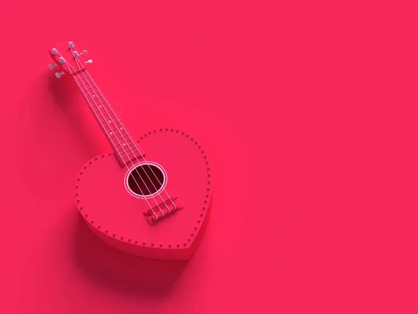ウクレレ ピンク色の背景上の甘いピンクのハート。最小限の協奏曲 — ストック写真