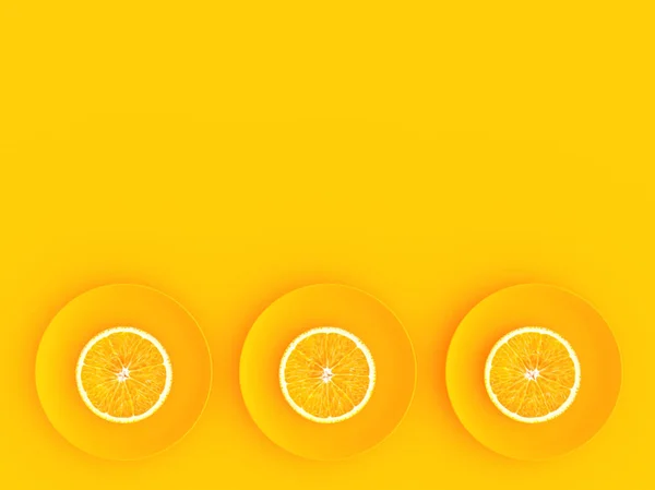 Rodajas de naranja en la placa de color naranja — Foto de Stock