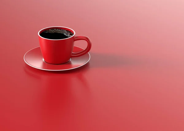 赤の背景に最小限のコンセプトにブラック コーヒー赤カップ — ストック写真