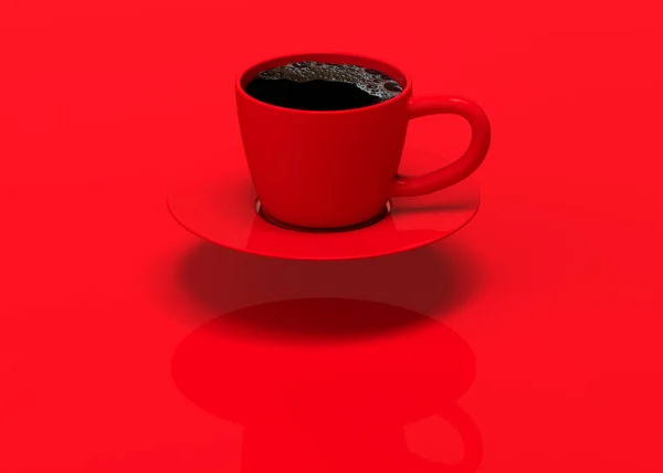 赤の背景に最小限のコンセプトにブラック コーヒー赤カップ — ストック写真