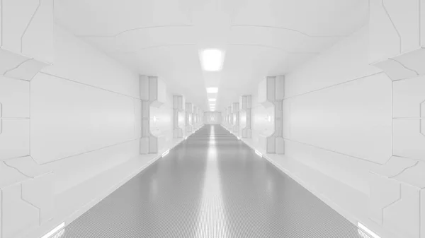 Věda lap, sci-fi koridor bílé barvy — Stock fotografie