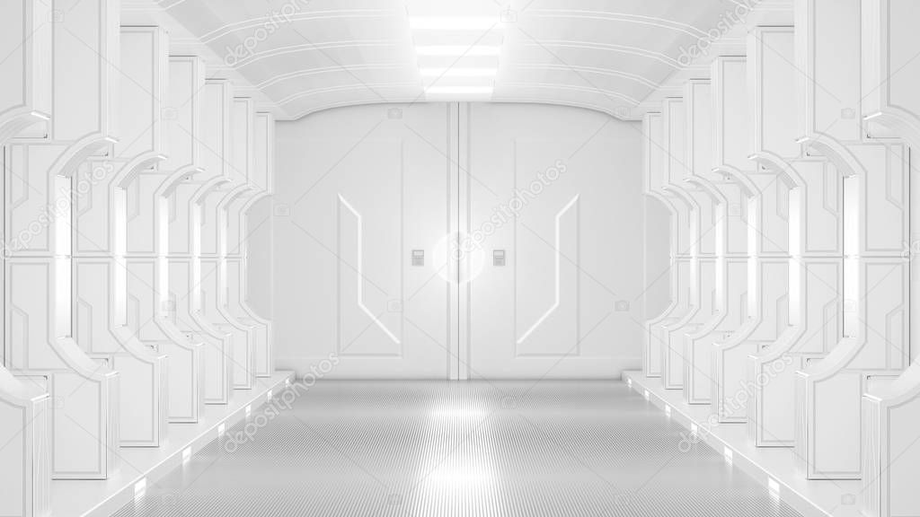 science lap, sci-fi corridor white color