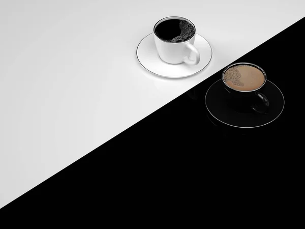 Café na xícara de cor preto e branco — Fotografia de Stock