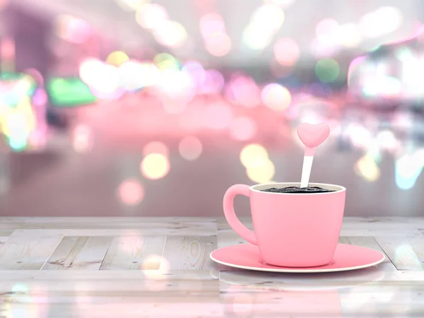 Kaffee rosa Tasse auf Holztisch — Stockfoto