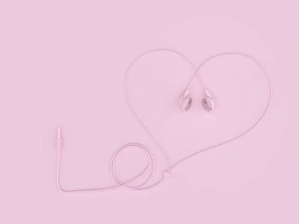 Earphones pink color wire heart shape on pastel pink — Stock Photo, Image