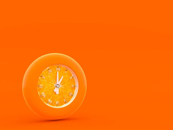 Relógio de alarme laranja no fundo laranja — Fotografia de Stock