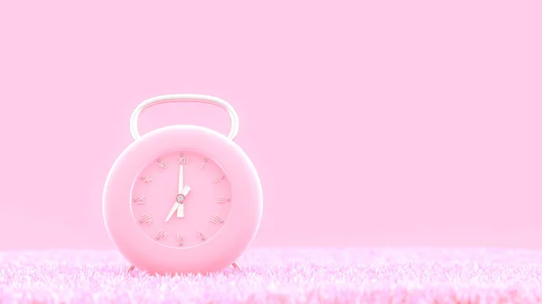 Relógio moderno cor rosa no tapete — Fotografia de Stock