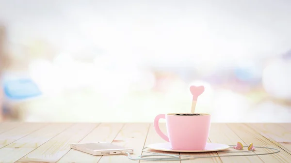 Kaffeetrinken Selektiver Fokus Und Über Bokeh Vintage Hintergrund Mit Kopfhörer — Stockfoto