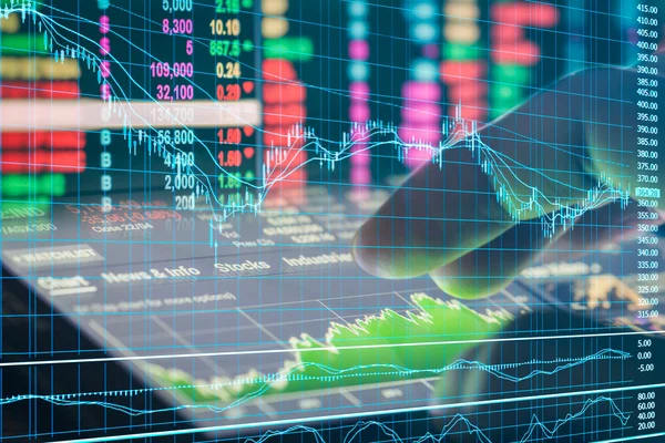 Gráfico dos dados do mercado de ações e financeiro com análise de ações ind — Fotografia de Stock