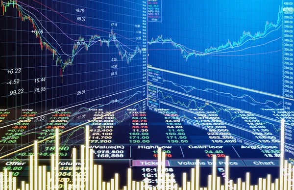 Gráfico dos dados do mercado de ações e financeiro com análise de ações ind — Fotografia de Stock