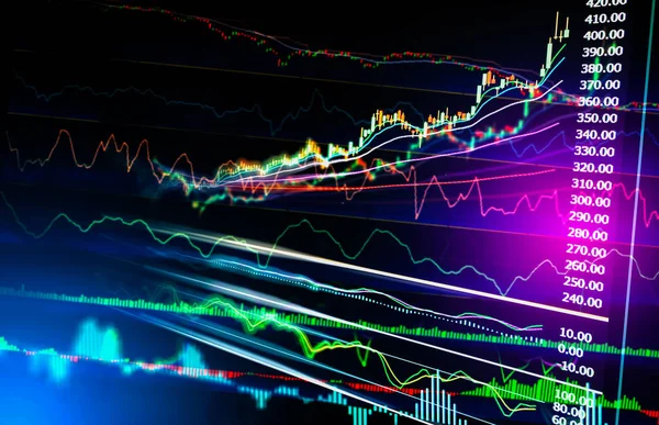 株式市場のデータ、株式分析と財務グラフ ind — ストック写真