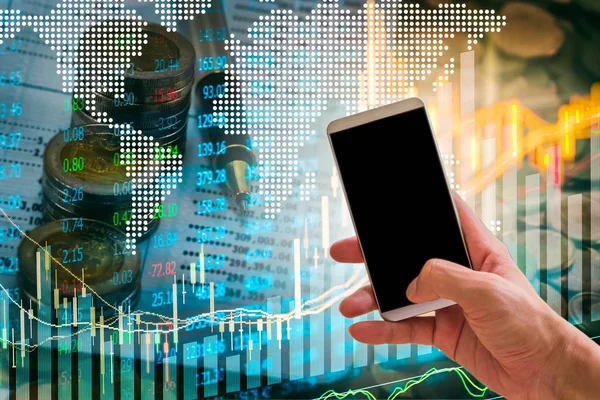 Handhold smart phone sull'indicatore del mercato azionario e finanziario da — Foto Stock