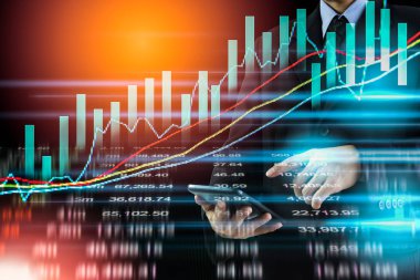 İş adamı dijital borsa finansal gösterge backgro üzerinde