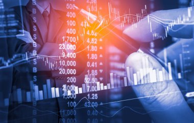 İş adamı dijital borsa finansal gösterge backgro üzerinde