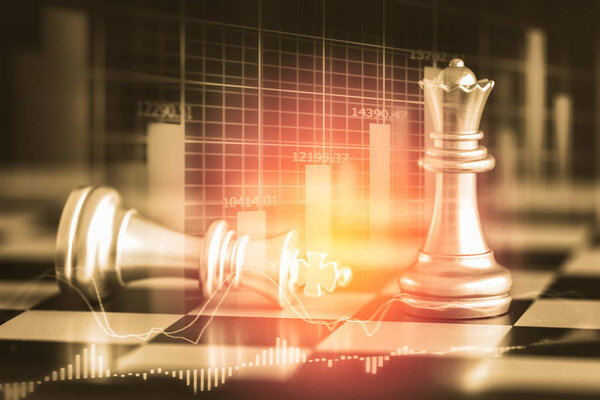 Business game on digital stock market financial and chess backgr