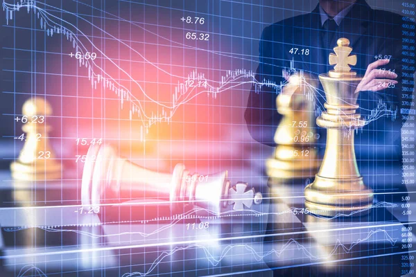 デジタル株式市場金融のビジネスの男性とチェス backgro — ストック写真