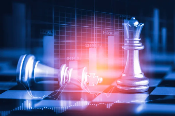 Business game on digital stock market financial and chess backgr — Stock Photo, Image
