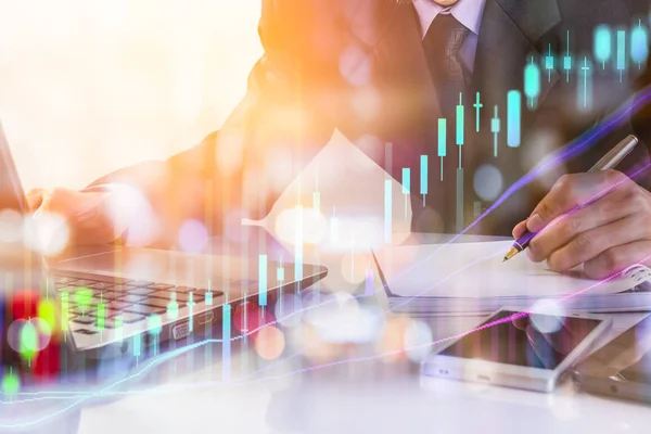 İş adamı dijital borsa finansal gösterge backgro üzerinde