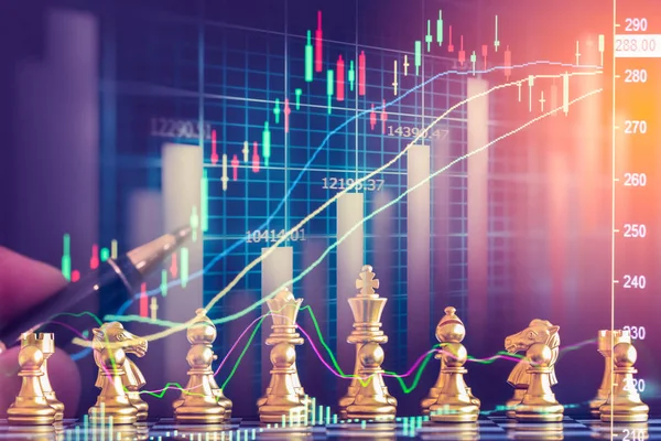 Business game on digital stock market financial and chess backgr