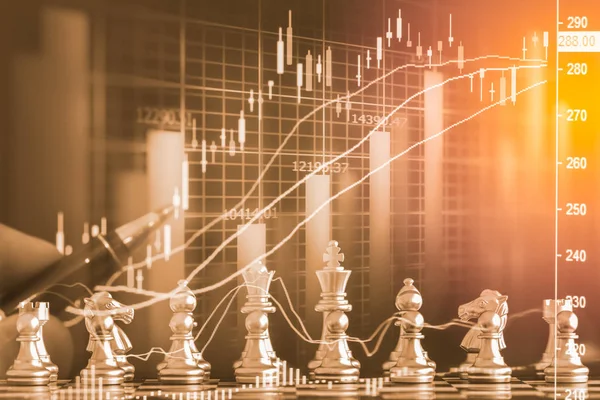 数字金融的股票市场和象棋高建群的商业游戏 — 图库照片