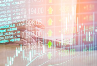 Finansal borsa üzerinde çift pozlama iş adamı. Hisse senedi 