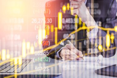 Finansal borsa üzerinde çift pozlama iş adamı. Hisse senedi 