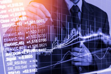 Finansal borsa üzerinde çift pozlama iş adamı. Hisse senedi 