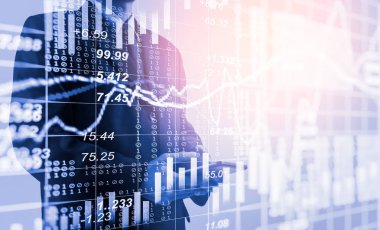 Finansal borsa üzerinde çift pozlama iş adamı. Hisse senedi 