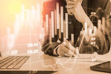 Finansal borsa üzerinde çift pozlama iş adamı. Hisse senedi 