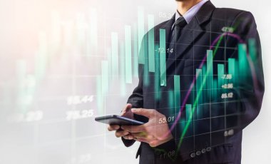 İş adamı borsa finansal ticaret göstergesi adam üzerinde