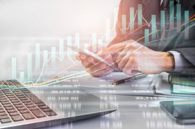 İş adamı borsa finansal ticaret göstergesi adam üzerinde