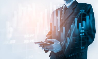 İş adamı borsa finansal ticaret göstergesi adam üzerinde