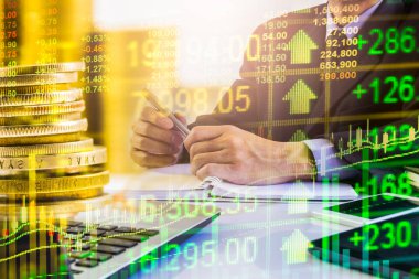 İş adamı borsa finansal ticaret göstergesi adam üzerinde