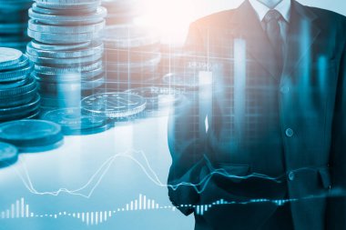 İş adamı borsa finansal ticaret göstergesi adam üzerinde