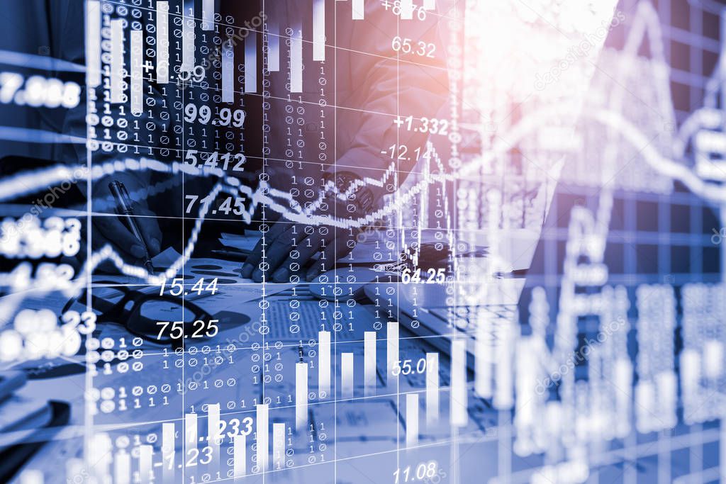 Stock market or forex trading graph and candlestick chart suitab