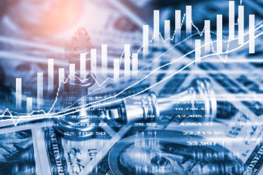 Chess game on chess board on stock market or forex trading graph