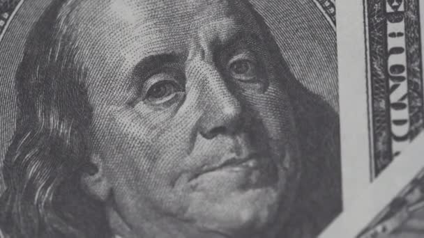 Benjamin Franklin Billetes Cien Dólares Rotación Lenta Billete Dólares Primer — Vídeos de Stock