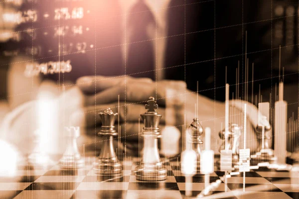 Šachy Šachovnici Akciovém Trhu Nebo Forex Obchodování Grafu Grafu Pro — Stock fotografie