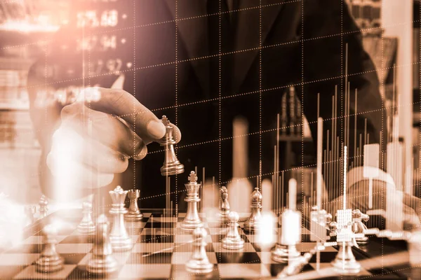 Šachy Šachovnici Akciovém Trhu Nebo Forex Obchodování Grafu Grafu Pro — Stock fotografie