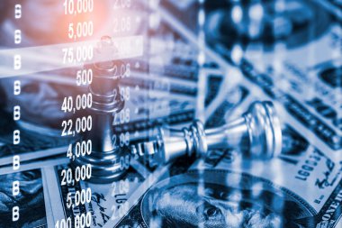 Chess game on chess board on stock market or forex trading graph chart for financial investment concept. Economy trends for digital business marketing strategy analysis. Abstract finance background.